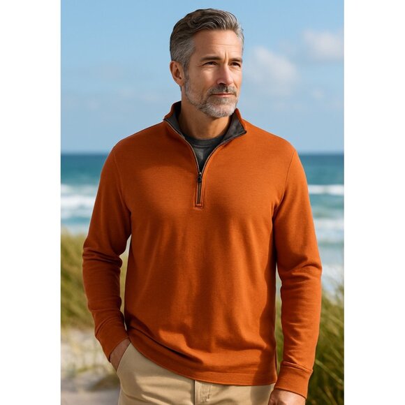 Cremeux Classics Men’s Quarter-Zip Pullover – Burnt Orange – Size L – Cotton Ble - Picture 6 of 6